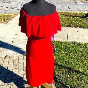 #Red off the shoulder dress